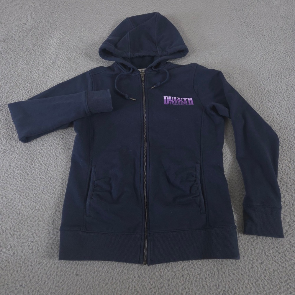 Duluth Trading Co Hoodie Womens XS Navy Blue Logo Zip Hoodie Sweatshirt Fleece
